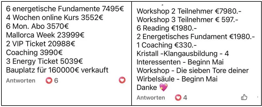 Facebook-Umsatz-Liste: mehrere Erfolge aufgelistet